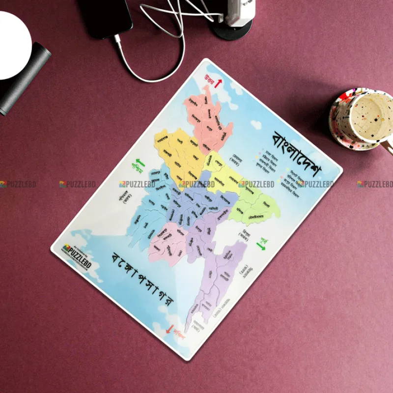 Colorful BD Map Educational Puzzle – 64 Districts and River