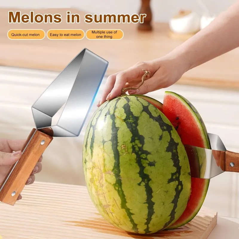 Watermelon Slicer, Watermelon Cut Into Pieces, Stainless Steel Wooden-handled Watermelon Knife Tool