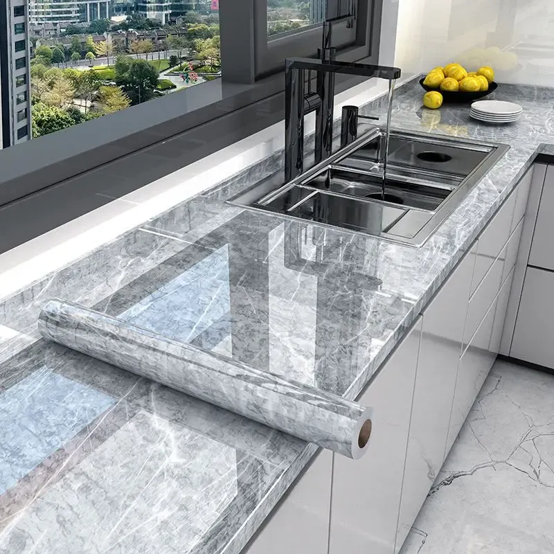 10M x 80CM Marble Self Adhesive Wallpaper Waterproof Oil Proof Kitchen Stickers Thermostability Decorative Film Home Decor