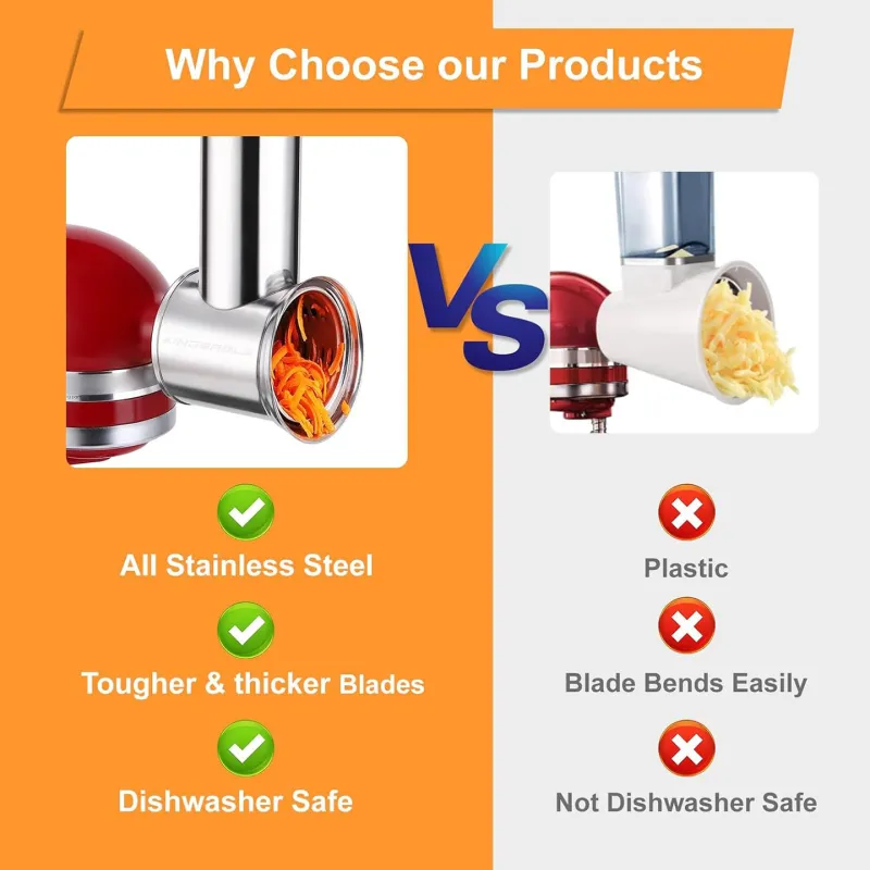 KA304 Large Stainless Steel Slicer Shredder Attachment for KitchenAid Mixers,Dishwasher Safe Vegetable Cheese Grater Accessories