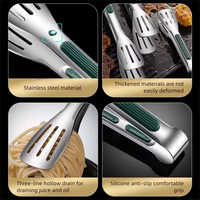 1pc Non Slip Stainless Steel Food Tongs Meat Salad Bread Clip Barbecue Grill Buffet Clamp Cooking Tools Kitchen Accessories