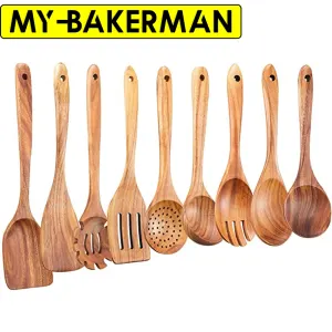 1-9Pcs/set Wooden Kitchen Utensils Set, Wooden Spoons for Cooking, Utensils,Natural Teak Wooden Spoons For Non-stick Pan Gift