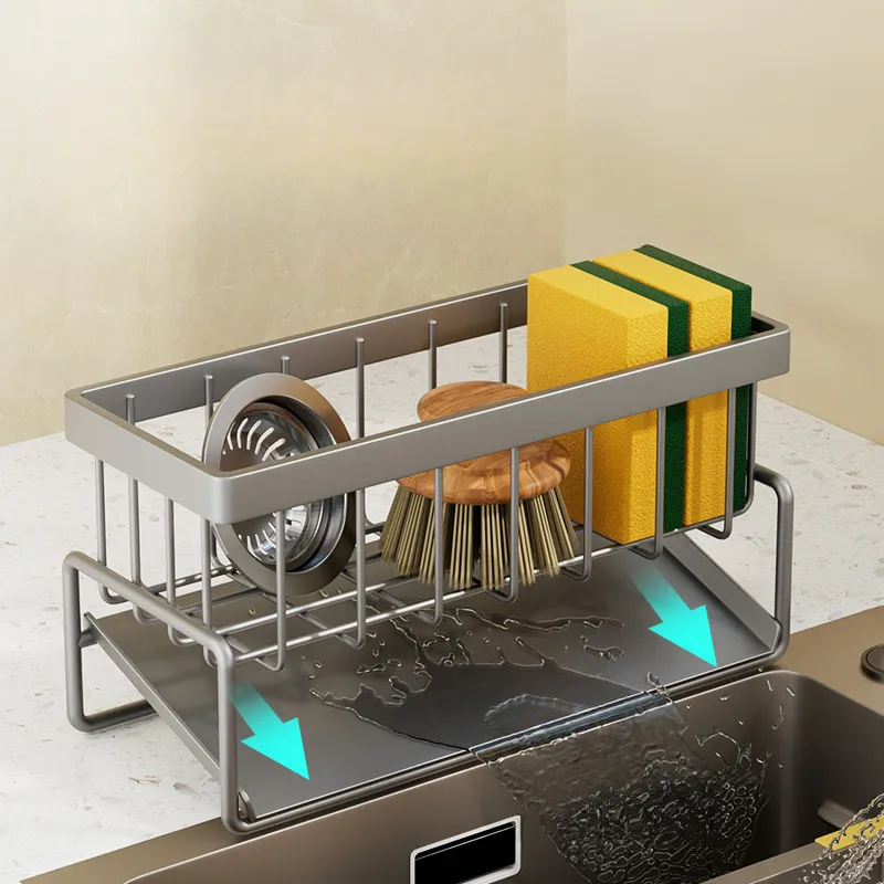 Kitchen Sink Drain Rack Organizer Stainless Steel Self draining Sink Shelf Soap Sponge Holder Dishcloth Towel Rack Filter Basket