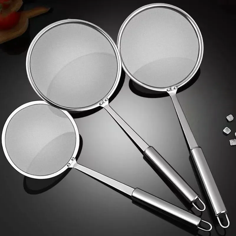 Filter Scoop Stainless Steel Fat Skimmer Spoon Fine Mesh Strainer Food Strainer With Handle Kitchen Oil Skimmer Strainer