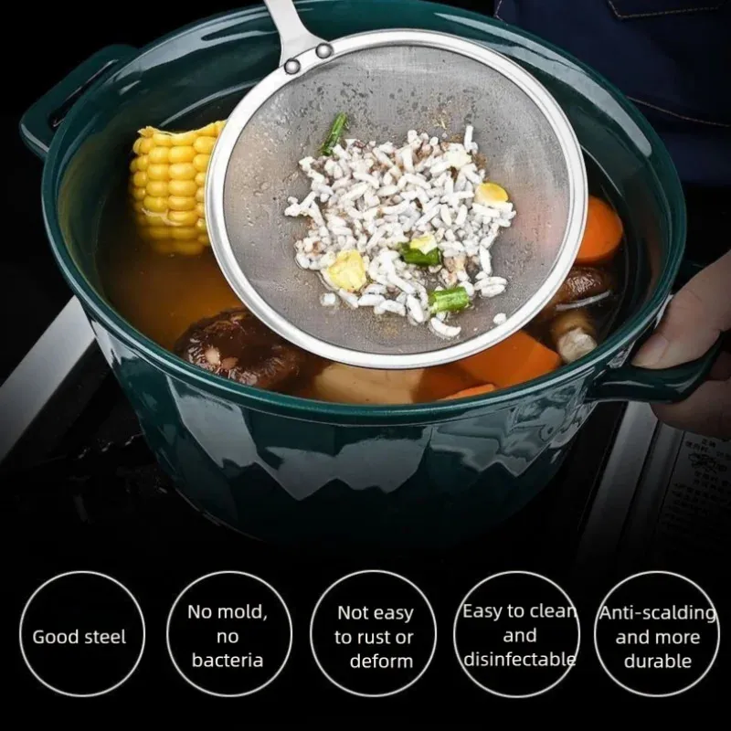 Filter Scoop Stainless Steel Fat Skimmer Spoon Fine Mesh Strainer Food Strainer With Handle Kitchen Oil Skimmer Strainer