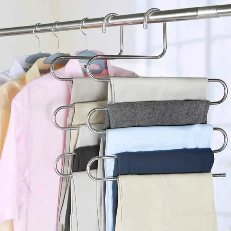 কোডঃ 5LCH; 1 Set (৩ পিছ) Stainless Steel 5 layers Clothes Hangers (Random Color)