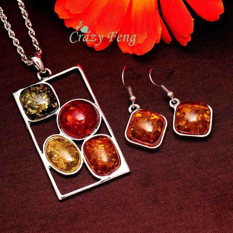 কোডঃ PND04; Multicolor Imitation Ambers Jewelry Set (Pendant & Earring)
