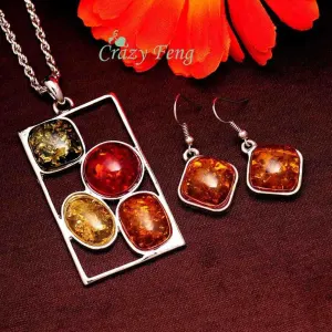 কোডঃ PND04; Multicolor Imitation Ambers Jewelry Set (Pendant & Earring)