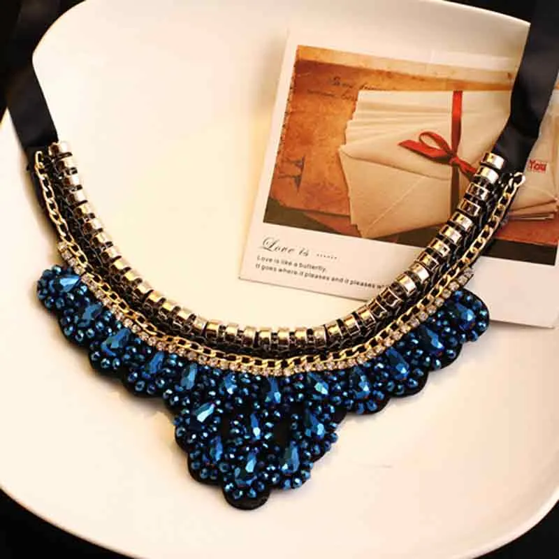 কোডঃ NEC04; Rhinestones Big Choker Necklace (NavyBlue Color)