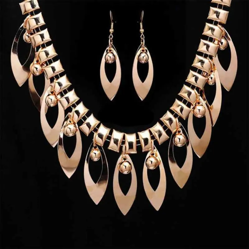 কোডঃ NEC07; Gold Plate Fashionable Jewelry Set (Necklace & Earring)