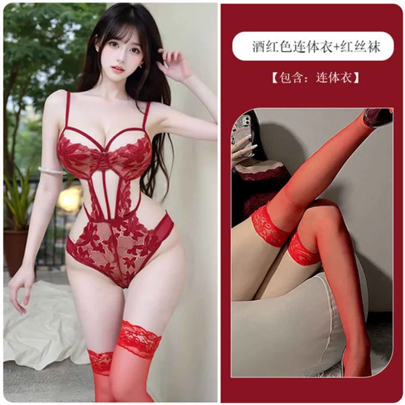 কোডঃ ND05; Royal Desire Red Chinese Night Dress with Socks (Free Size- Upto 40 Size)