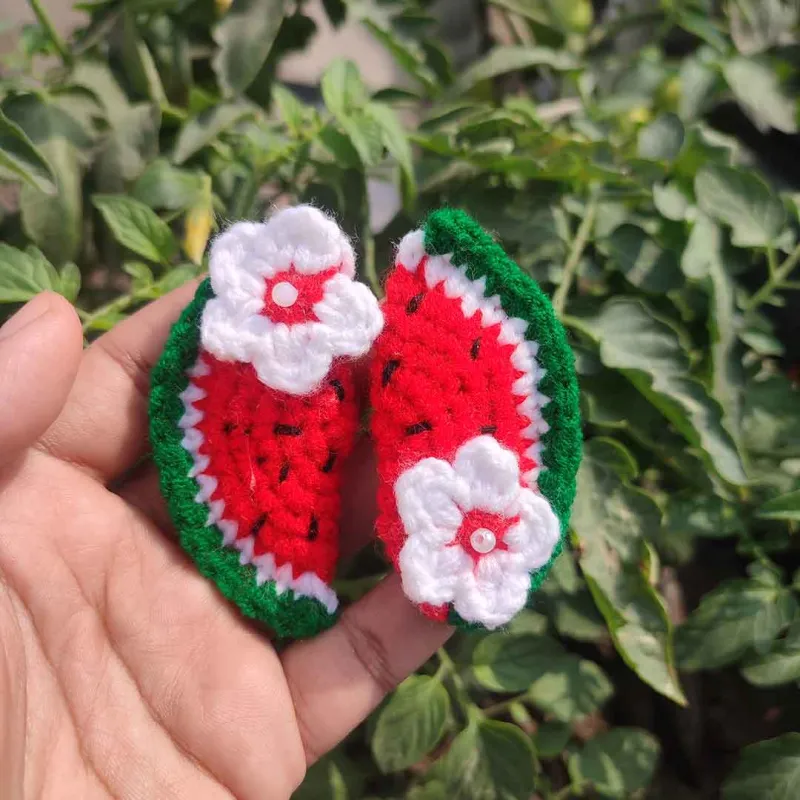 কোডঃ WM01; Cute Small Crochet Watermelon Hair Band/Rubber (1 Pair)  🍉✨