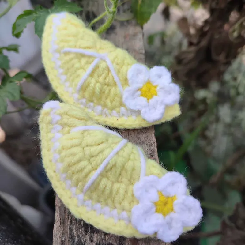 কোডঃ LM10; Handmade Crochet Lemon Slice Hair Band/Rubber (1 Pair) 🍋🌼