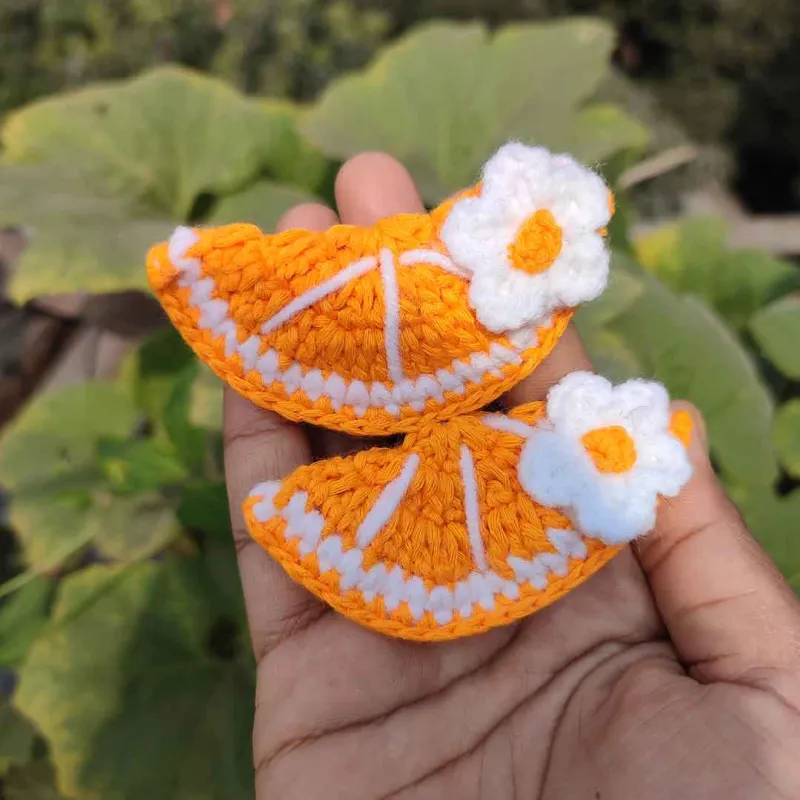 কোডঃ OR11; Handmade Crochet Orange Slice Hair Band/Rubber (1 Pair) 🍊🌼