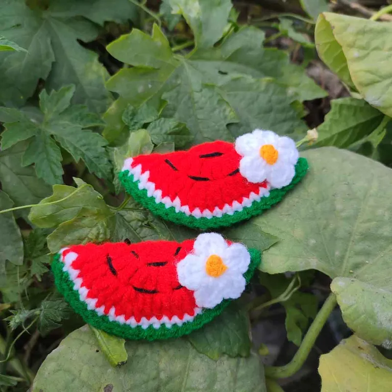 কোডঃ WM03; Cute Crochet Watermelon Slice Hair Band/Rubber (1 Pair) 🍉🌼