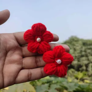 কোডঃ SS24; Handmade Crochet Pearl Flower Hair Band/Rubber (1 Pair) ❤️🌸