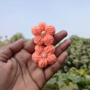 কোডঃ SS20; Handmade Crochet Pearl Flower Hair Band/Rubber (1 Pair) 🌸✨