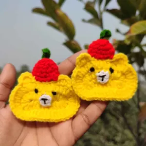 কোডঃ CF30; Handmade Crochet Cute Bear Hair Clips 🐻🍓