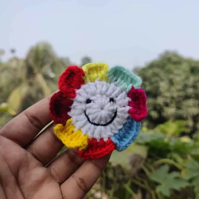 কোডঃ SR28; Handmade Crochet Rainbow Smile Flower Hair Band/Rubber (1 Piece) 🎀❤️ 🌈🌼