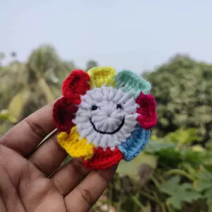 কোডঃ SR28; Handmade Crochet Rainbow Smile Flower Hair Band/Rubber (1 Piece) 🎀❤️ 🌈🌼