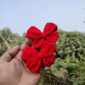 কোডঃ BS06; Handmade Crochet Red Bow Hair Clips ❤️🎀