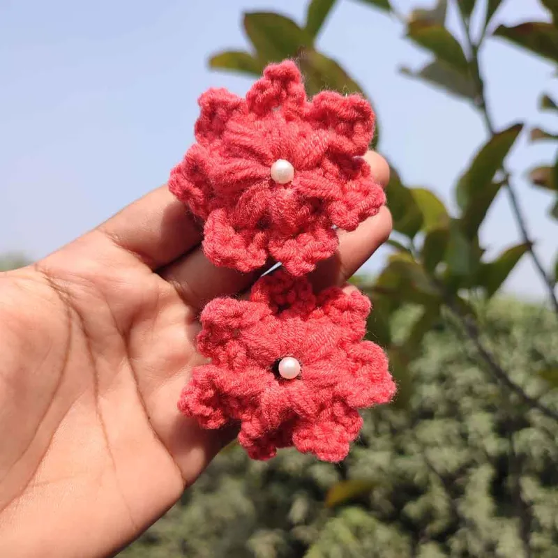 কোডঃ MF29; Handmade Crochet Multi-Layer Flower Hair Band/Rubber (1 Pair) 🌺✨