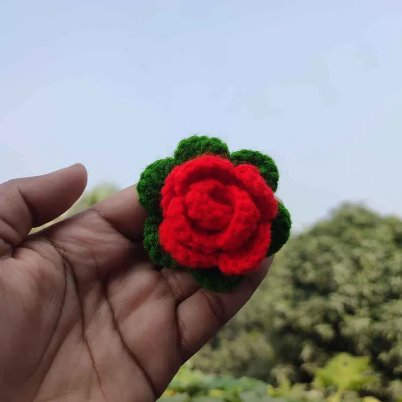 কোডঃ RR26; Handmade Crochet Red Rose Hair Band/Rubber (1 Piece) 🌹✨