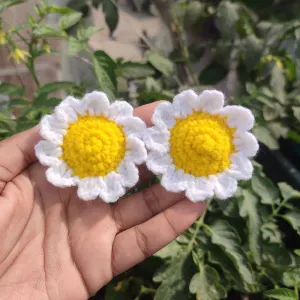 কোডঃ KM15; Handmade Crochet Daisy Flower Hair Band/Rubber (1 Pair) 🌼✨