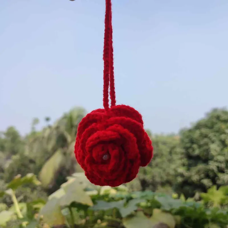কোডঃ RK25; Handmade Crochet Red Rose Key Ring 🌹✨