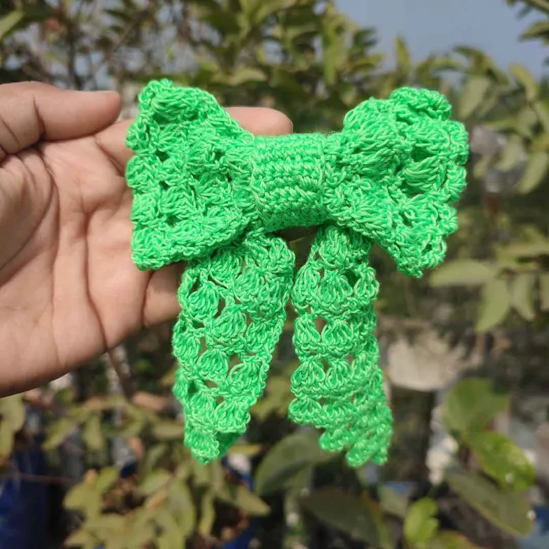 কোডঃ BB05; Handmade Crochet Lace Bow Big Barrette Hair Clip (1 Piece) 🎀✨