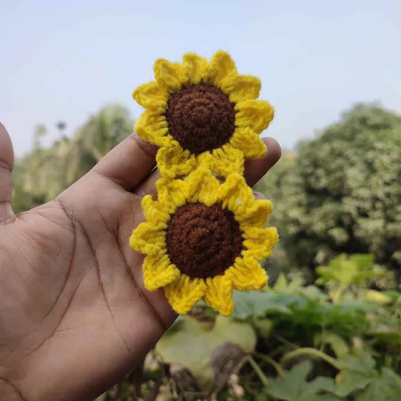 কোডঃ SFB09; Handmade Crochet Sunflower Hair Bands (1 Pair) 🌻✨