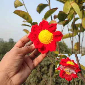 কোডঃ SFK33; Handmade Crochet Red Blossom Kakra Band/Punch Clip 🌺✨