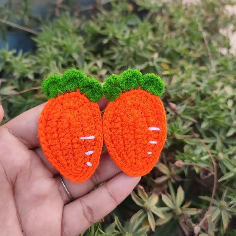 কোডঃ CR36; Handmade Crochet Carrot Hair Clips (1 Pair) 🥕✨