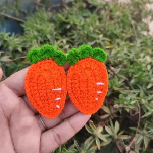 কোডঃ CR36; Handmade Crochet Carrot Hair Clips (1 Pair) 🥕✨