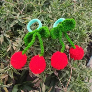 কোডঃ CHR40; Handmade Crochet Cherry Hair Band/Rubber (1 Pair) 🍒✨