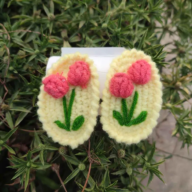 কোডঃ TFC37; Handmade Crochet Tulip Flower Hair Clips (1 Pair) 🌷✨