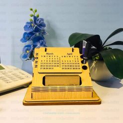 Wooden Desk Calendar with Card Holder